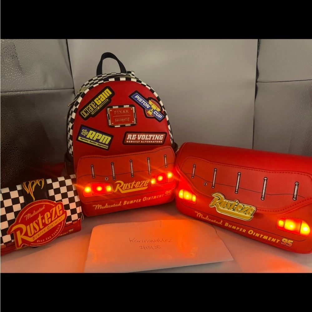 Loungefly Pixar Cars Lightning McQueen Rust-eze Lightup Mini Backpack set of 3